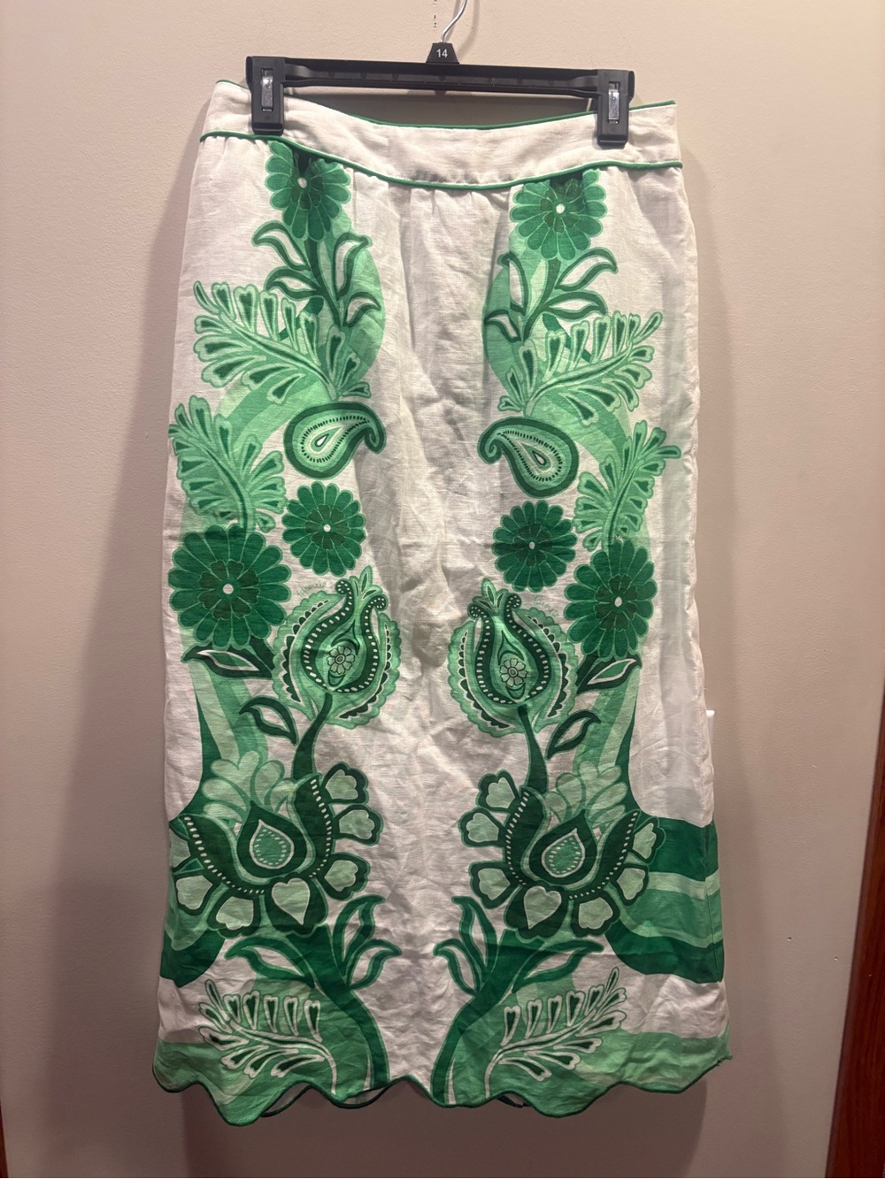 FARM Rio Green Color Festival Linen Midi Skirt - Picture 7 of 12